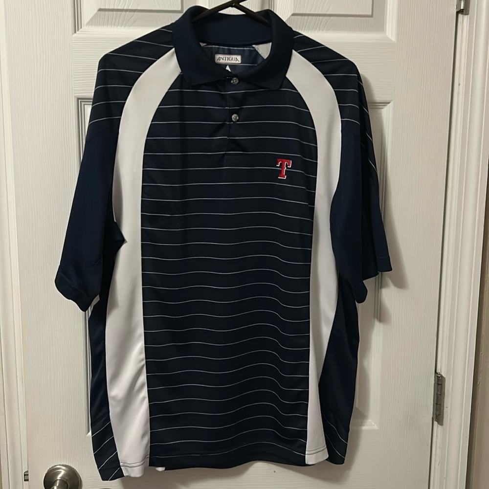 MLB Texas Rangers baseball Men’s navy white golf polo shirt Large